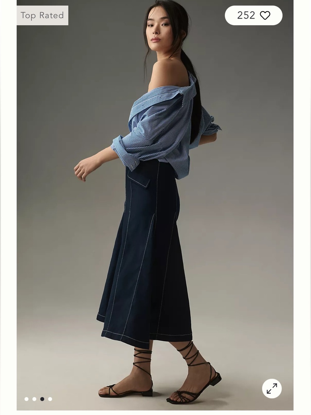 Maeve Seamed A-Line Midi Skirt LARGE navy blue ANTHROPOLOGIE - Picture 7 of 8